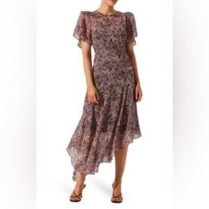 Astr Floral Midi Dress - Black and Pink